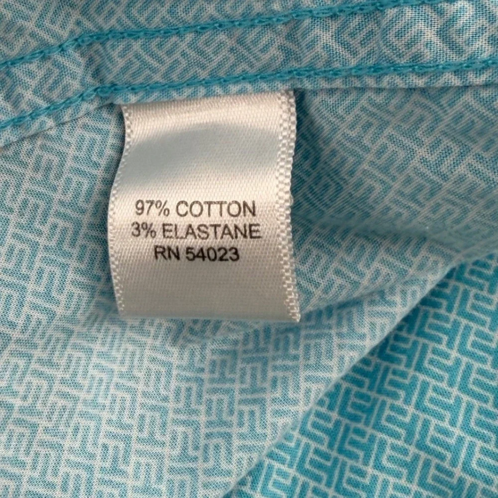 Banana Republic Men XL Teal Blue Geometric Short Sleeve Button Down Shirt Pocket